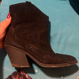 Elegant Black Rhinestone Heeled Boots